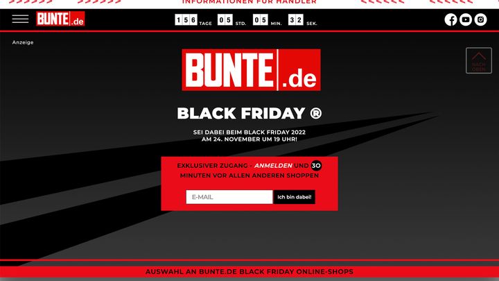 Black Friday Promotion Beispiel von Bunte vom 22.06.2022.