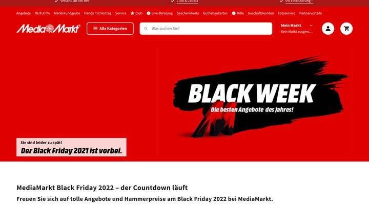 Black Friday Promotion Beispiel von Media Markt vom 22.06.2022.