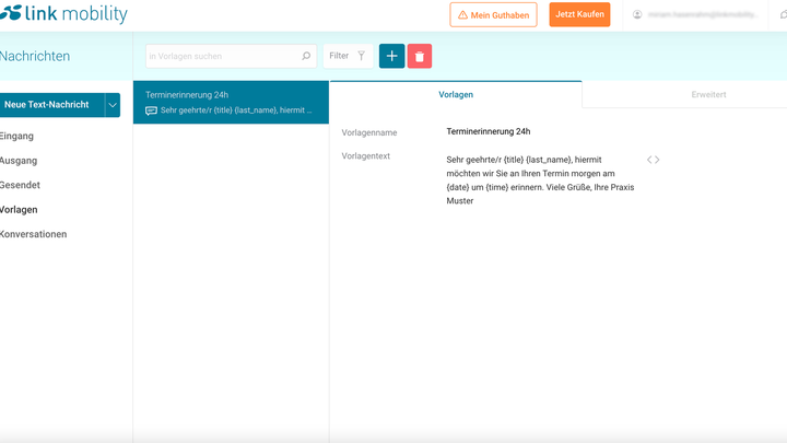 Im Messaging Portal können Sie einfach Vorlagen für Ihren SMS-Versand anlegen.