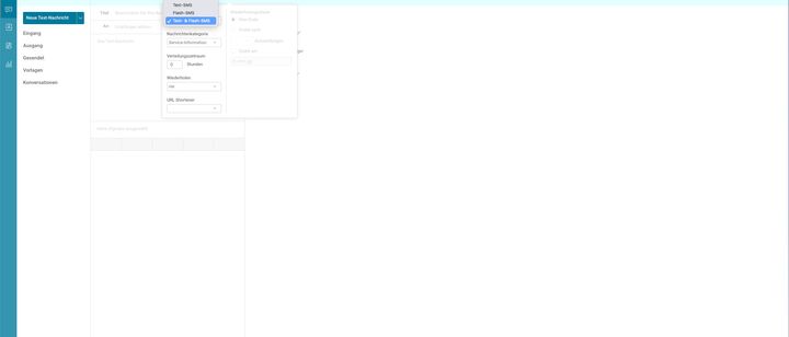 websms Messaging Portal Oberfläche Versandart auswählen.