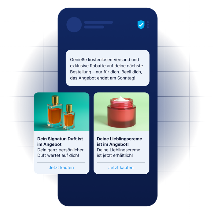 Mobile Retail-Nachricht mit personalisierten Parfüm- und Creme-Angeboten und exklusiven Rabatten – Mobile Messaging für den Einzelhandel mit LINK Mobility.