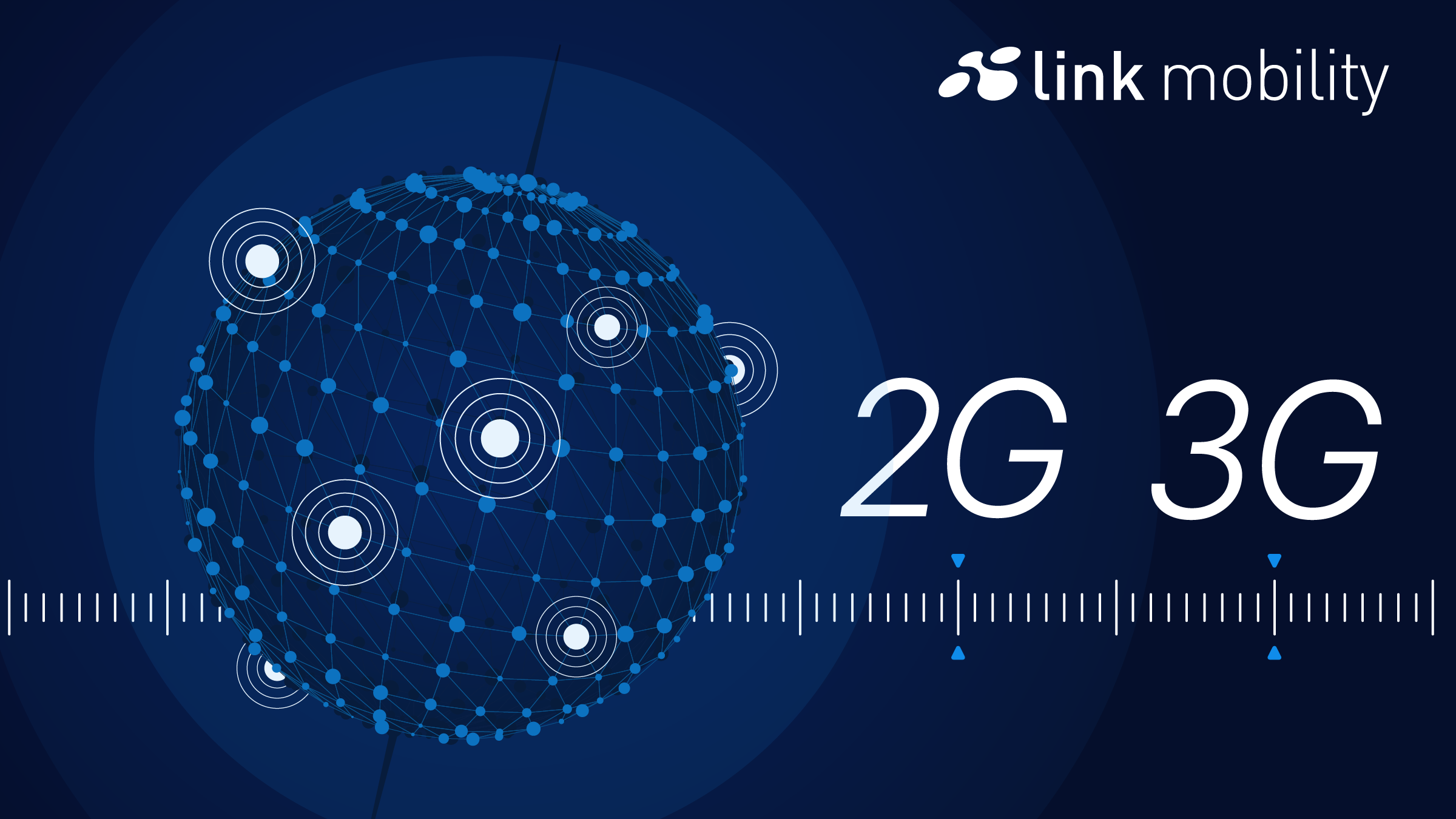 Cover image for LINK Mobility’s global 2G and 3G network shutdown article, showing a connected digital globe, 2G and 3G labels, and the LINK Mobility logo.