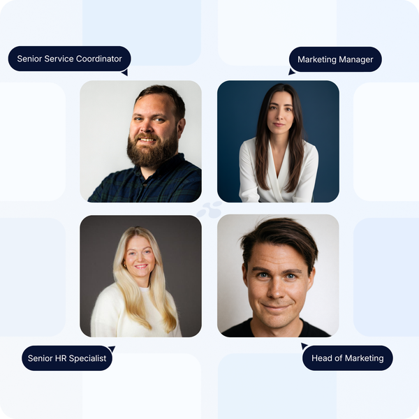 Portraits of LINK Mobility employees, including Theodor Nørgaard, showcasing career growth, job opportunities, marketing careers, HR roles and workplace culture at LINK Mobility.