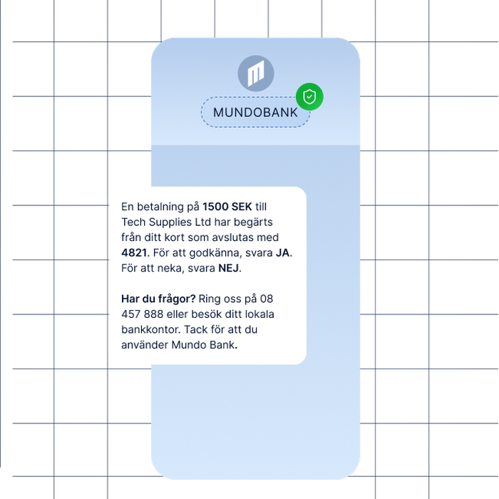 Illustration av ett SMS som har skickats från ett företag som har implementerat SenderID Protection, ett skydd som motverkar SMS-bedrägerier