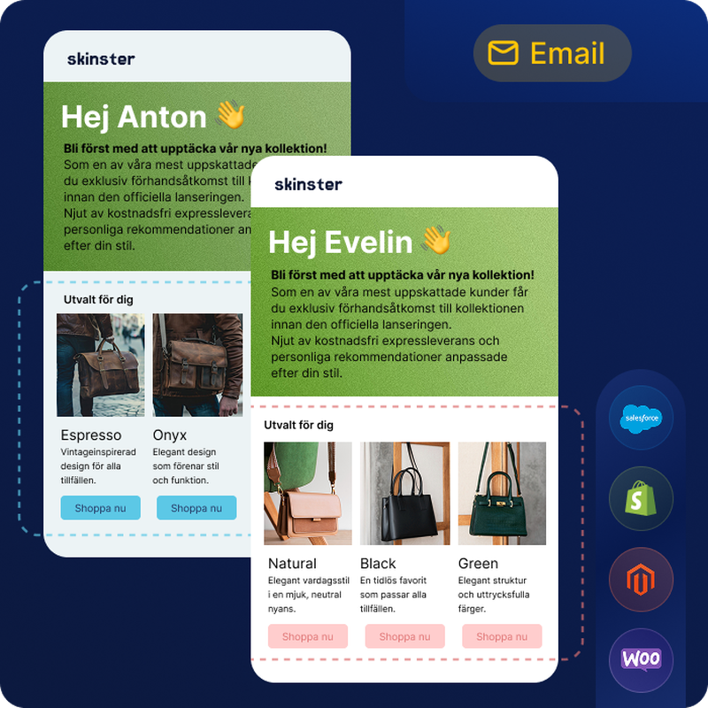 Mockups av personaliserade e-postkampanjer inom mode