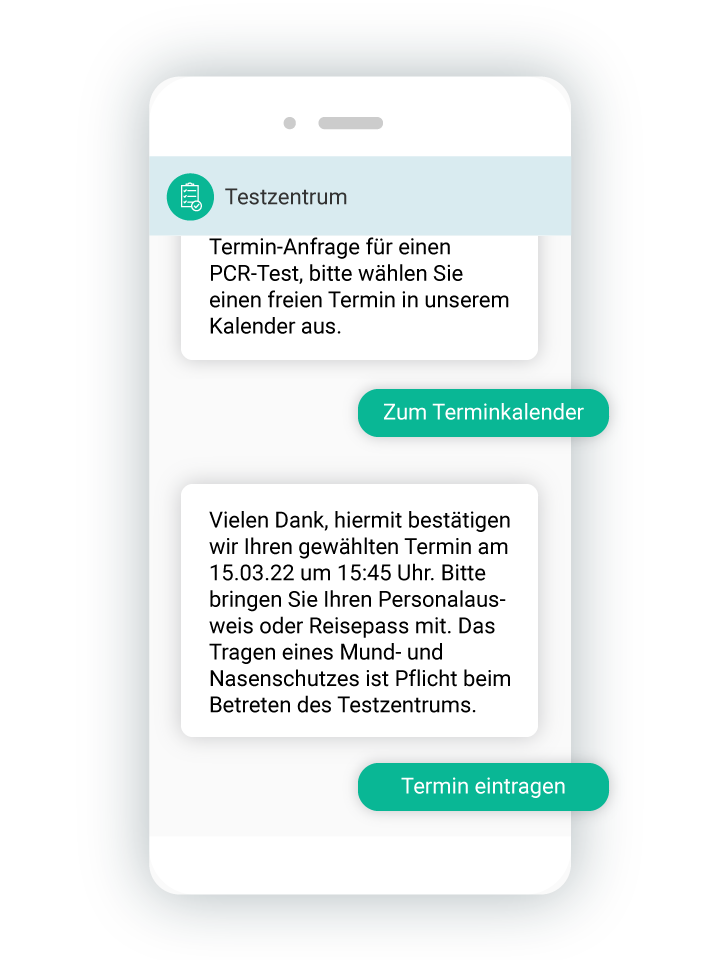 Terminvereinbarung für Corona-Tests via RCS.