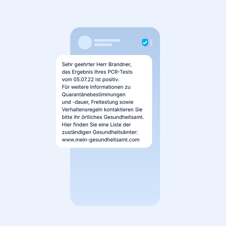Zusendung von Corona-Testergebnissen und Quarantäne-Bestimmungen via SMS.