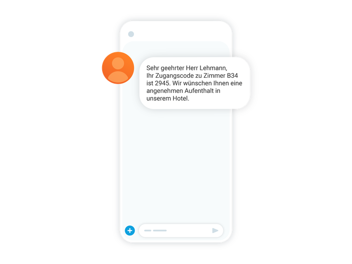 Smartphone mit einer SMS-Buchungsbestätigung für ein Hotel.