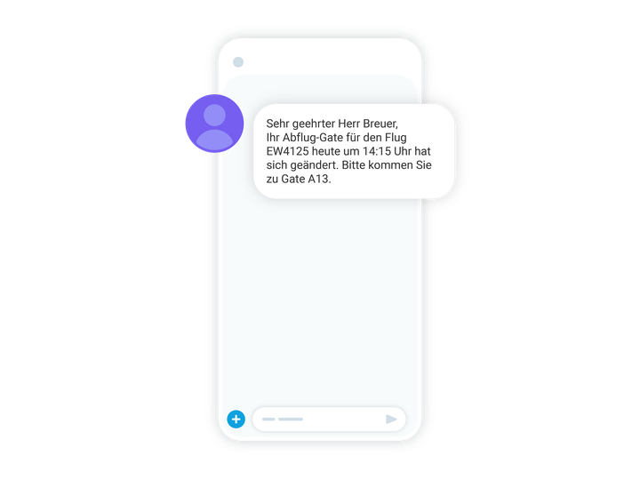 Smartphone mit SMS-Nachricht zu einer Gate-Änderung.