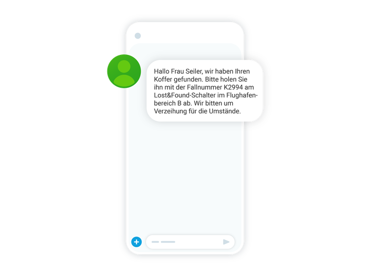 Smartphone mit SMS-Nachricht Koffer gefunden. Lost and Found.