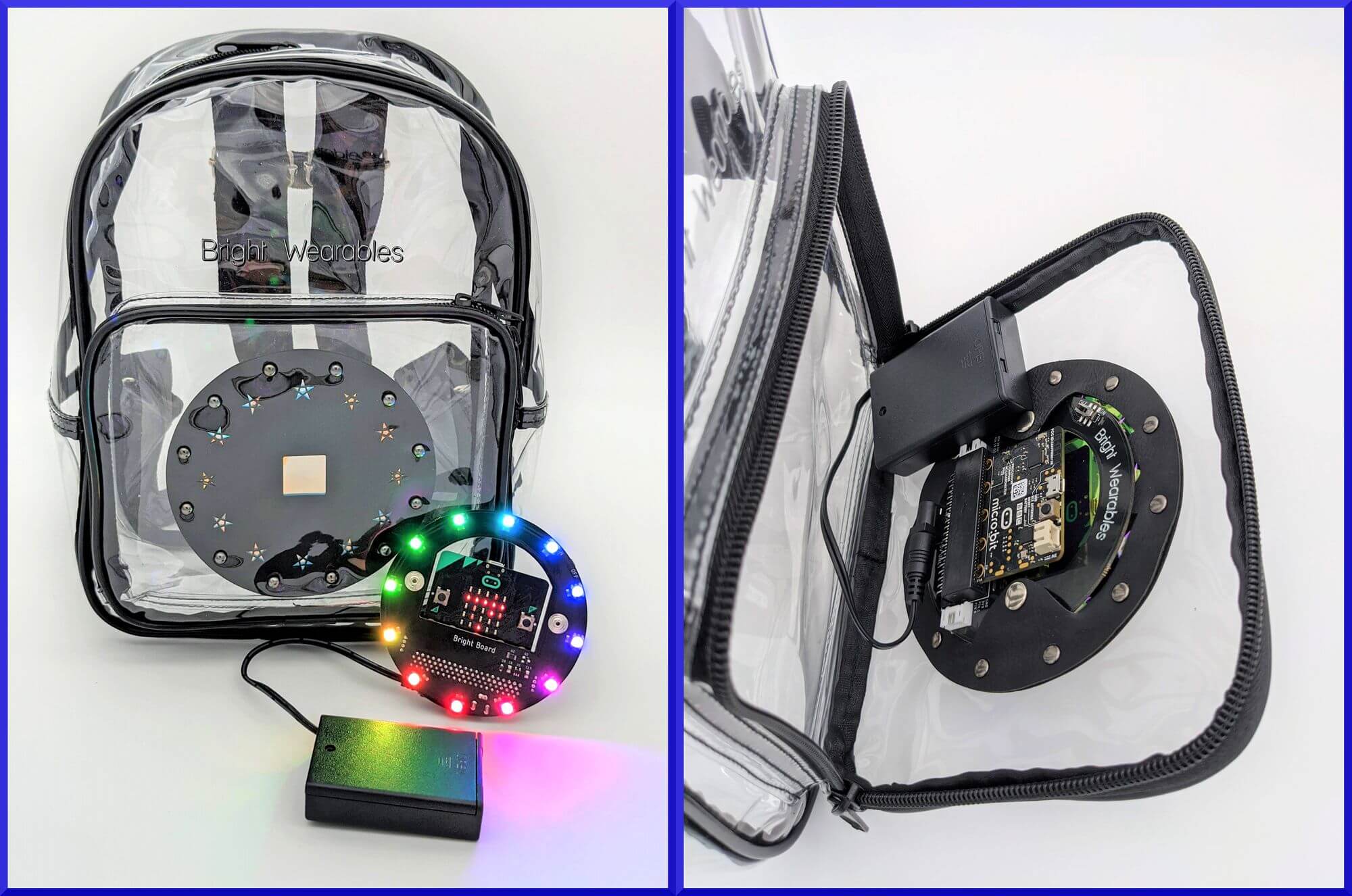 Bright Wearables is a modular system of PCBs and specifically designed bags.