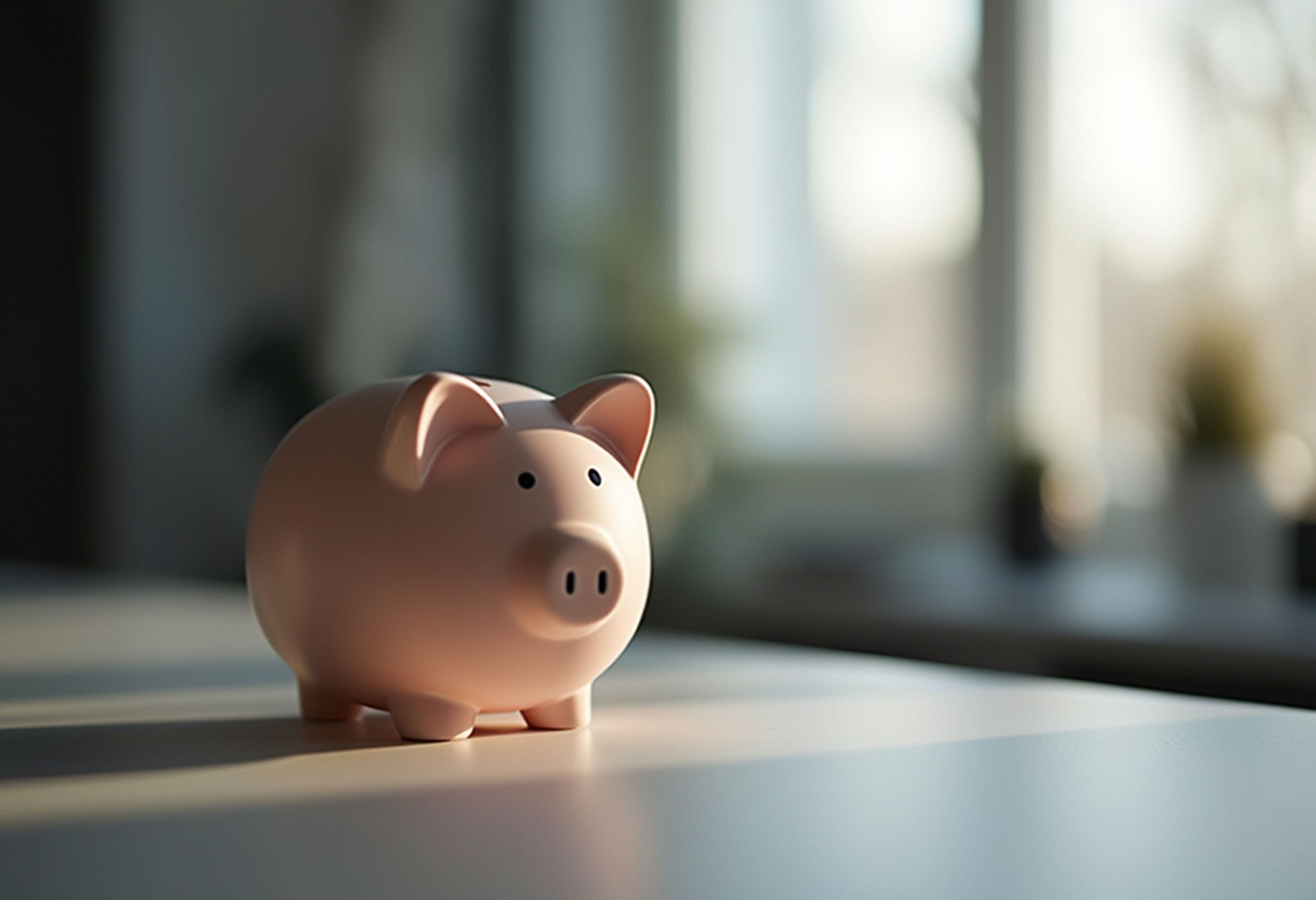 En rosa spargris som står på ett bord.