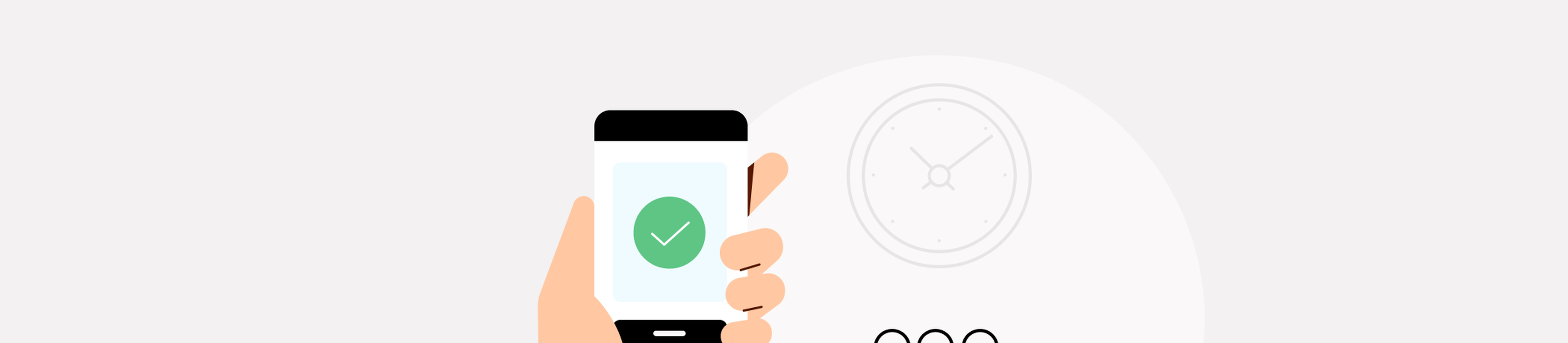 En hånd som holder en smarttelefon med en hake, ved siden av en klokke og en kalender åpnet på den 31.