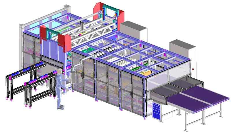 Detaillierte Konstruktionszeichnung einer Kunststoffbiegemaschine