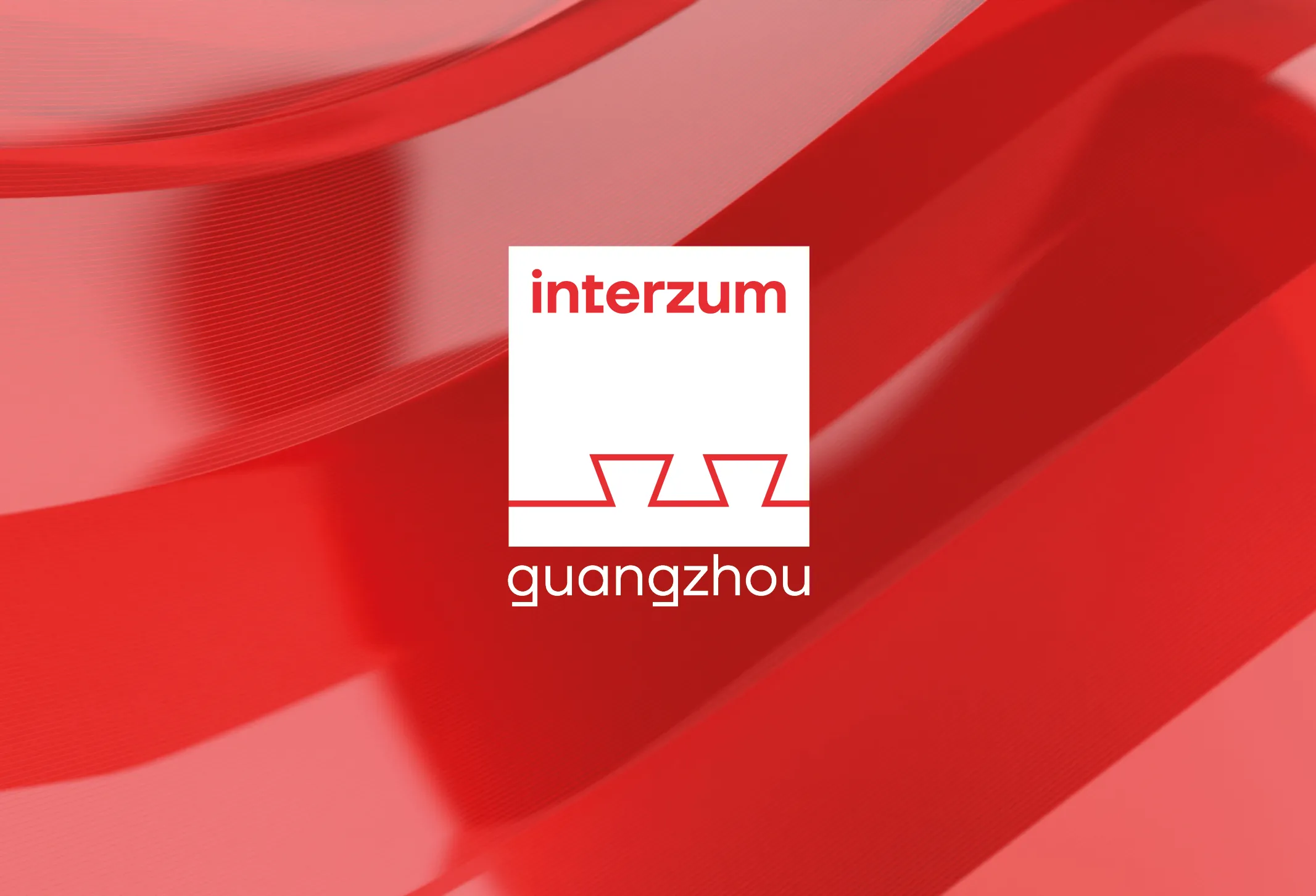 Logo of "interzum guangzhou" in white text on a red background, featuring a minimalist icon of two connected squares.
