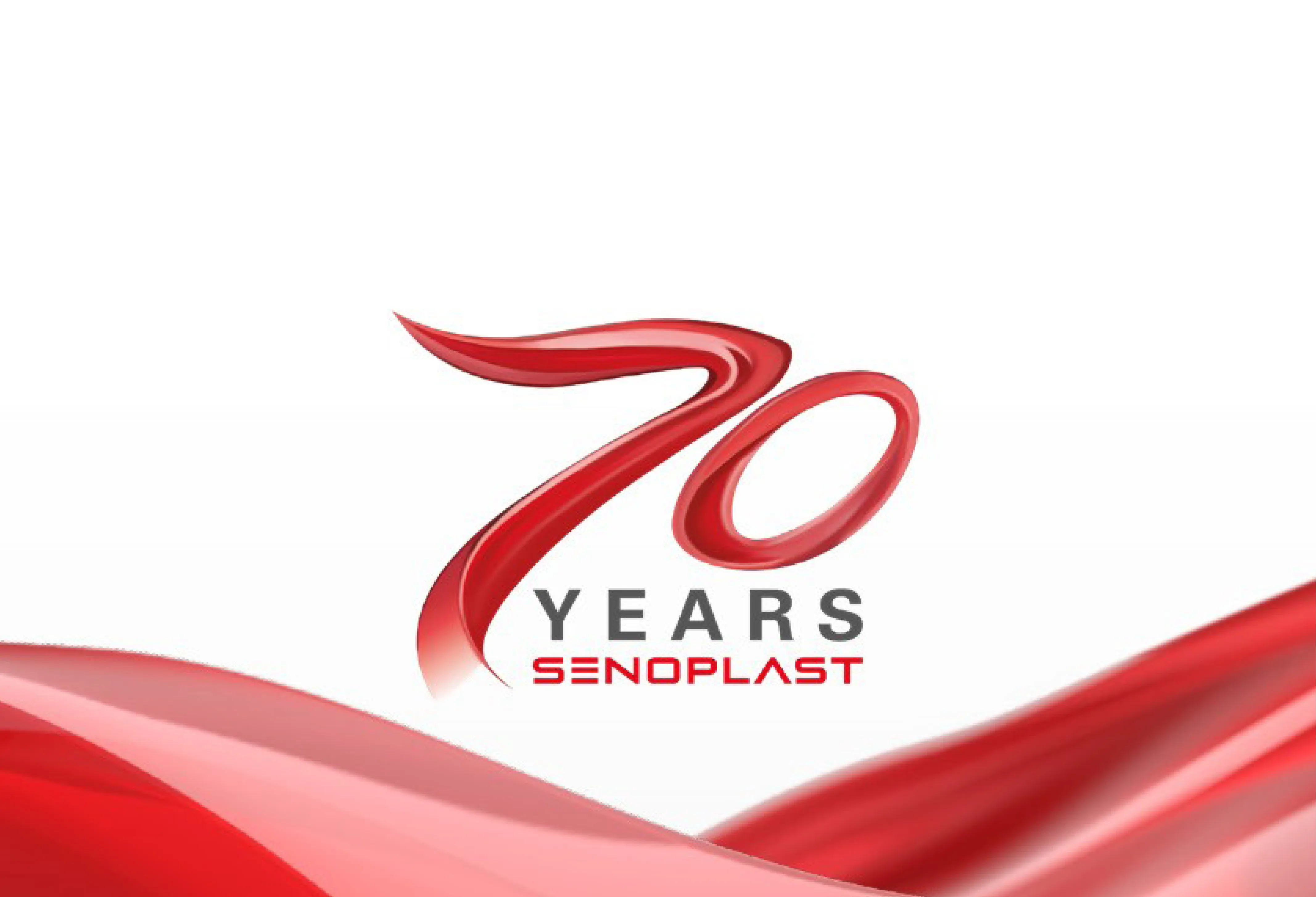 Red "70 Years" logo with "SENOPLAST" text below, featuring wave-like red elements against a white background.