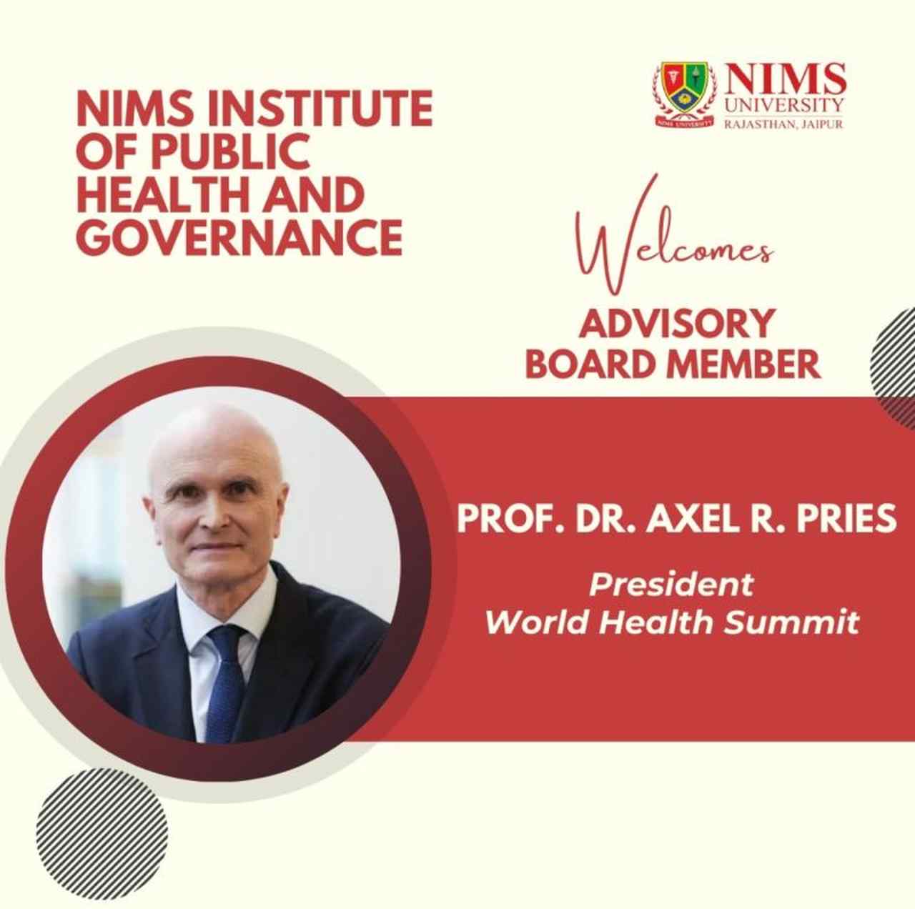 WHS President Axel Pries Joins Academic Advisory Board of NIMS University