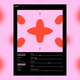Abstract red shapes on a pink background with image editing sliders: noise, edge fade, detail, warp, transform, image blur, and solid color.