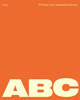 Bold cream "ABC" text at the bottom of an orange background with small white text stating "Font PP Neue Corp Ultrabold Extended" at the top.