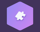 A stylized white puzzle piece inside of a purple hexagon frame, with a darker purple background