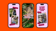 Three smartphones display images of florists at work, with flowers and tools. Background is bright orange with texts about work life and floral arrangements.