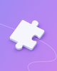 A stylized white puzzle piece inside of a purple hexagon frame, with a darker purple background