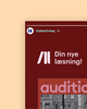 Social media post with maroon background, Danish text "Din nye læsning!" and "audition," by Gutkind Forlag.