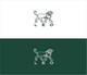 Minimalist geometric line-art lion walking right above "LEO" text; shown in black on white and white on dark green background.