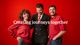 Three Austrian Airlines employees wearing red clothing pieces, smiling with the text "Creating journeys together" in white in front of them