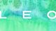 Abstract teal-green watercolor wash with white partial letters "L E O" across the center.