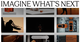 Forside på et digitalt designbureaus website med »IMAGINE WHAT’S NEXT« skrevet med store bogstaver