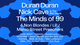 Blue banner with abstract shapes and names of bands