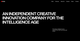 Black background with bold white text: "An independent creative innovation company for the intelligence age." R/GA logo and menu options at the top.