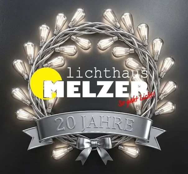 Jubiläumskranz 20 Jahre Lichthaus Melzer mit Edison-Glübirnen