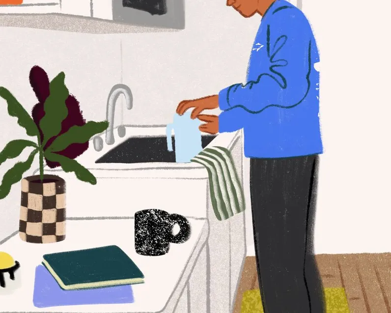 Illustration guy kitchen scene