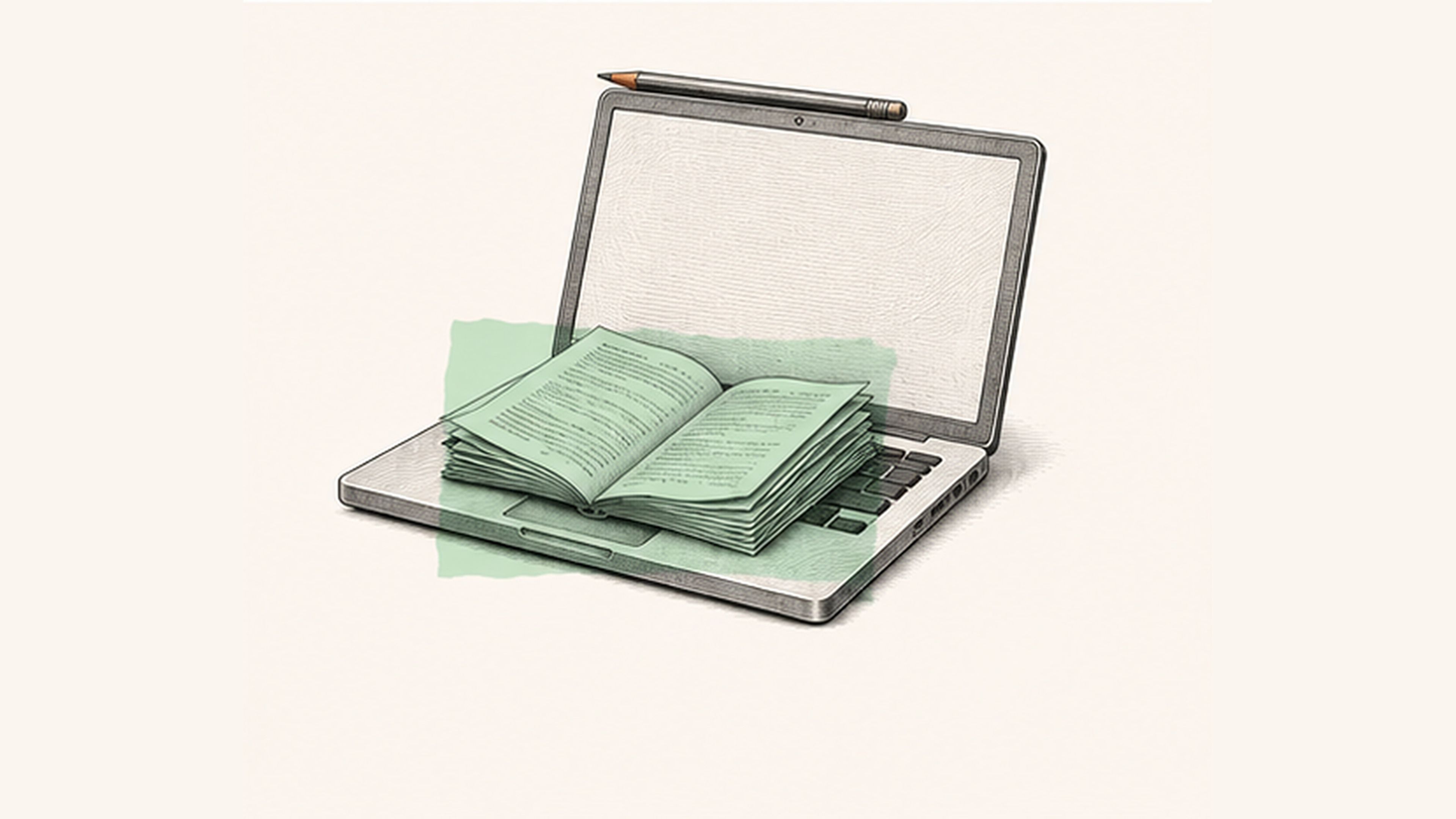 Open book resting on a laptop, a symbol of digital teaching