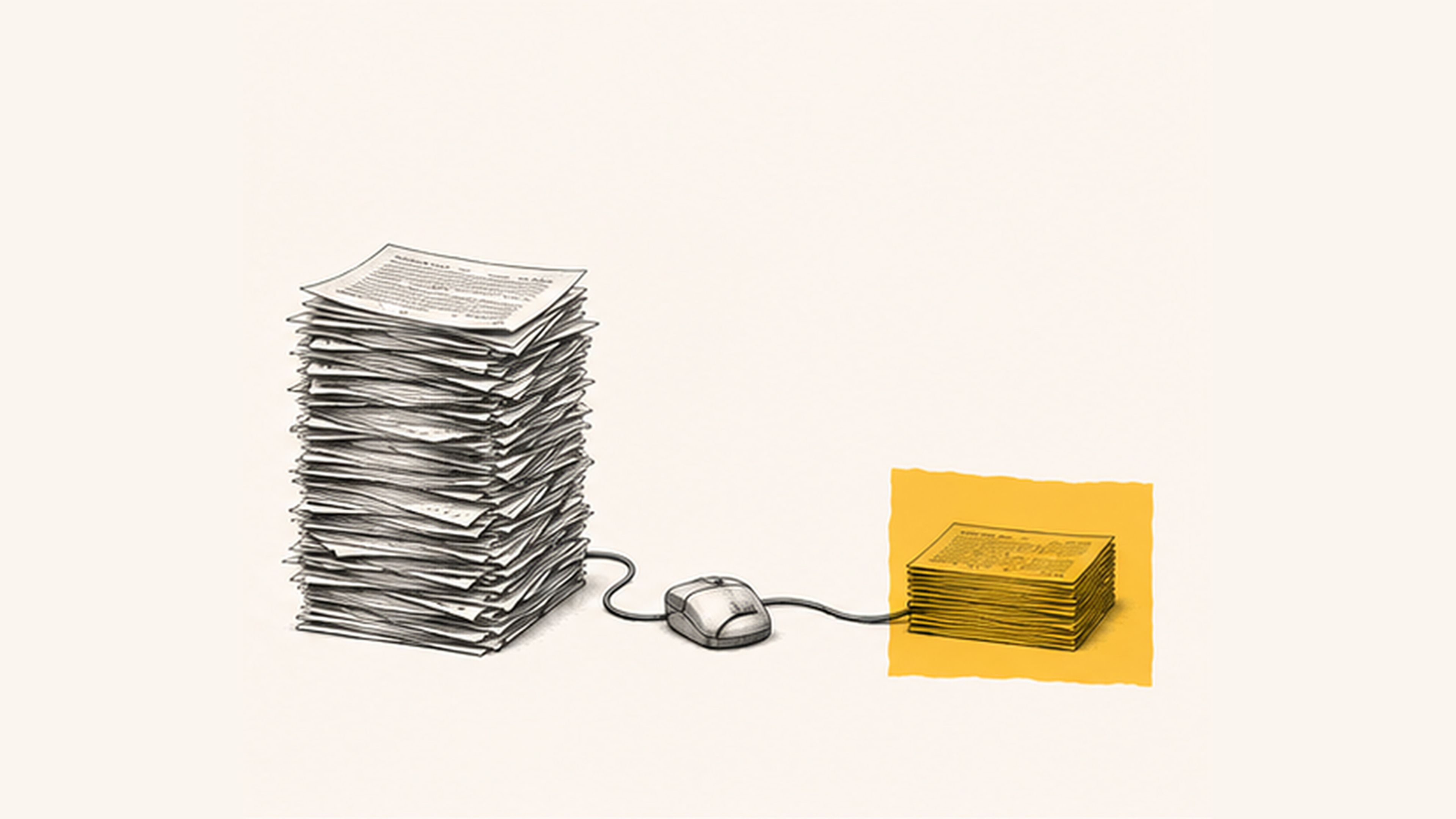 Avant-après entre une pile de copies papier et sa version numérisée