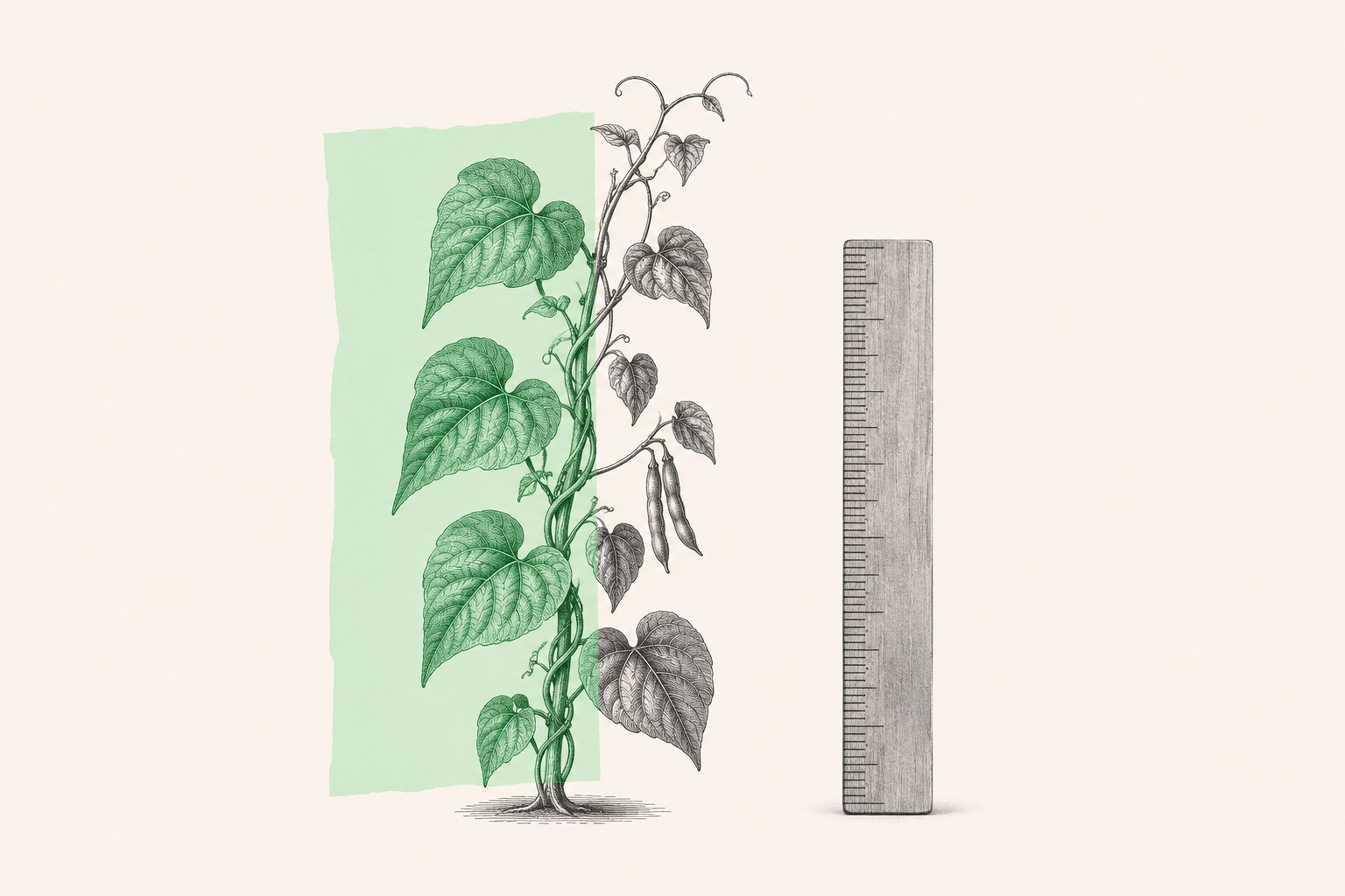 Plante grimpante mesurée par une règle, symbole de la progression des élèves