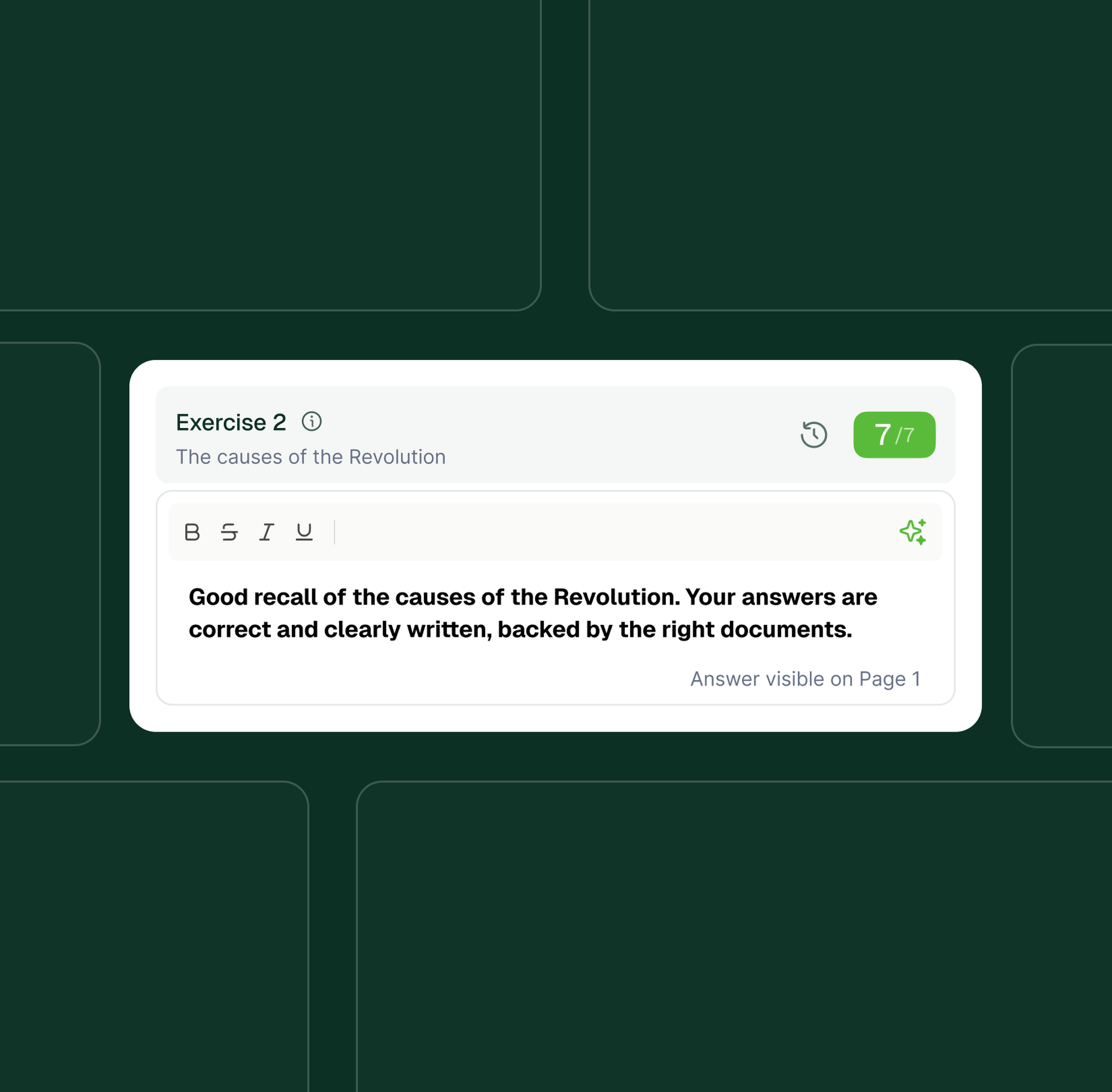 Feedback proposed by Examino for an exercise, with its score, to review before sharing with students