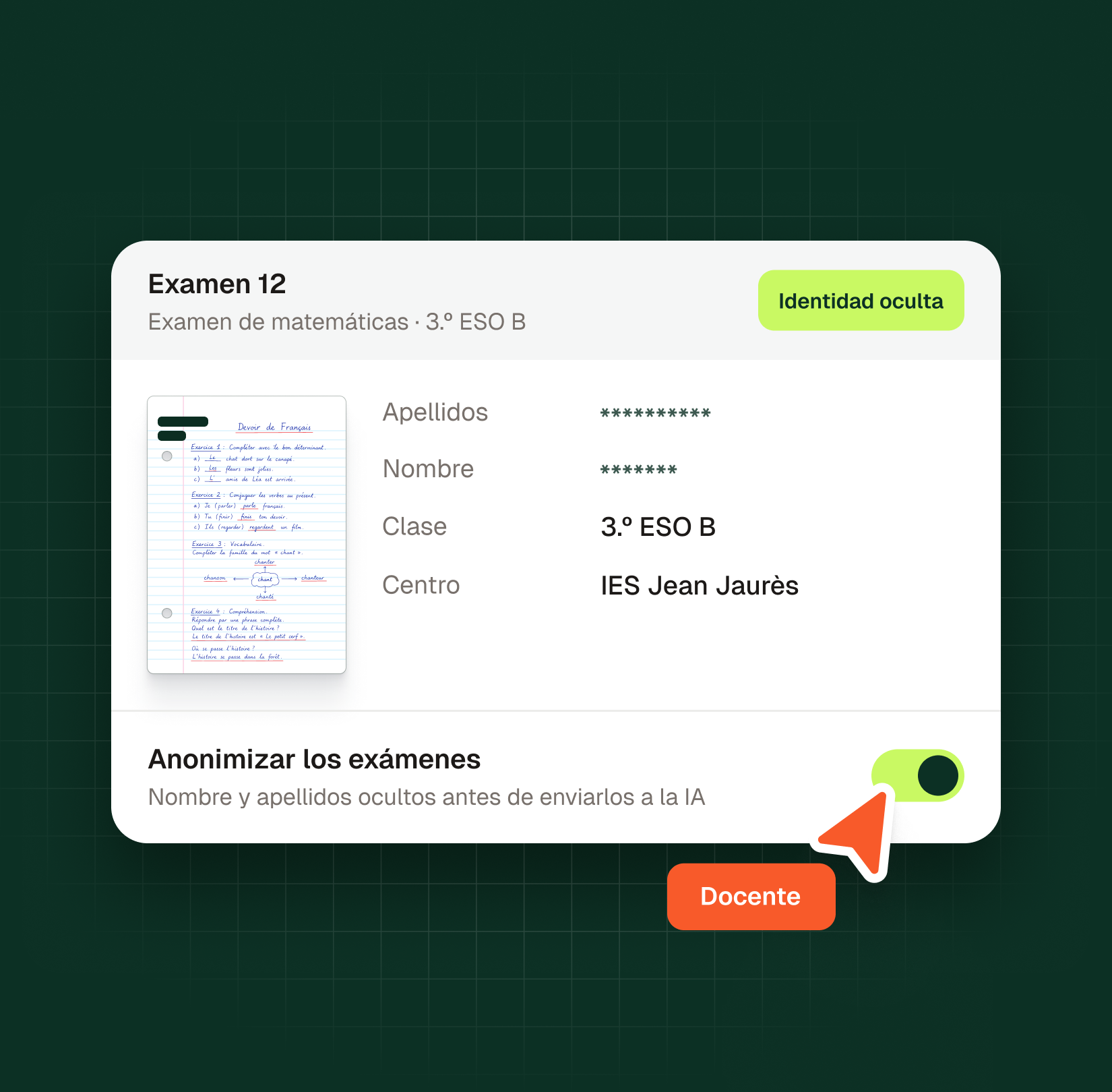 Anonimización de exámenes en Examino