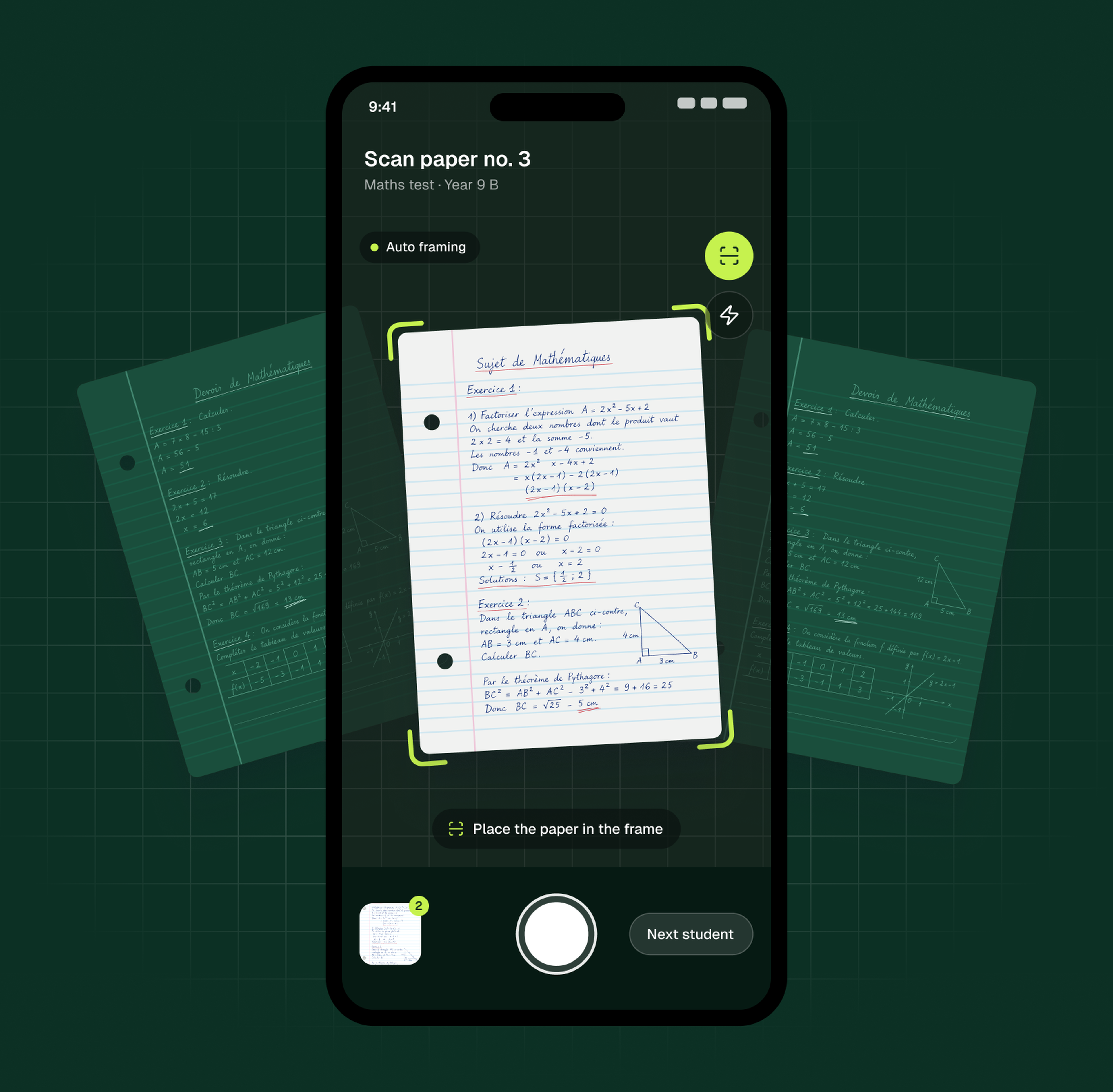 Examino mobile app: scanning a handwritten paper with automatic framing