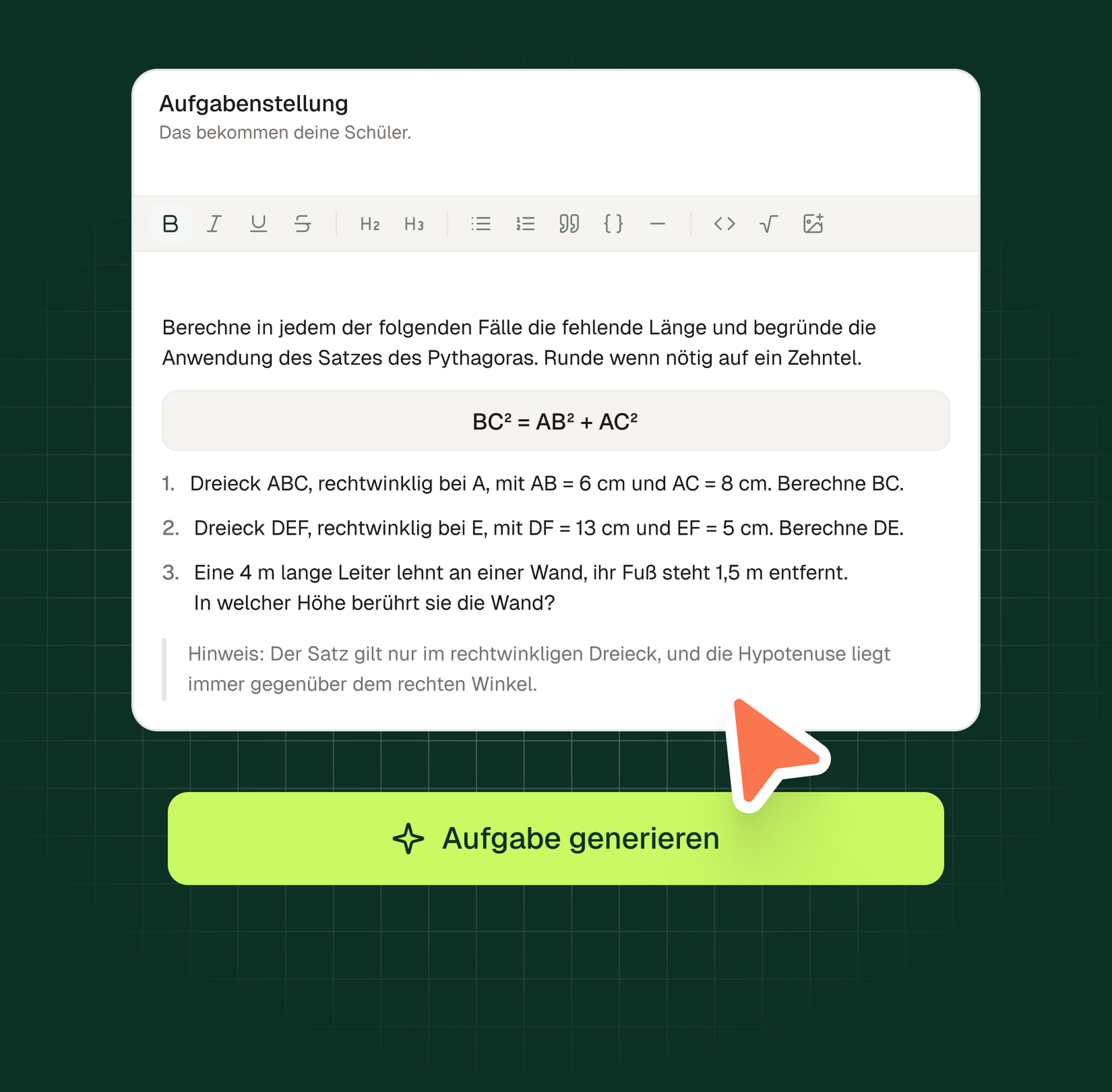 Erstellung einer Förderaufgabe mit der Examino-KI: Aufgabenstellung bereit zum Versand an die Schüler