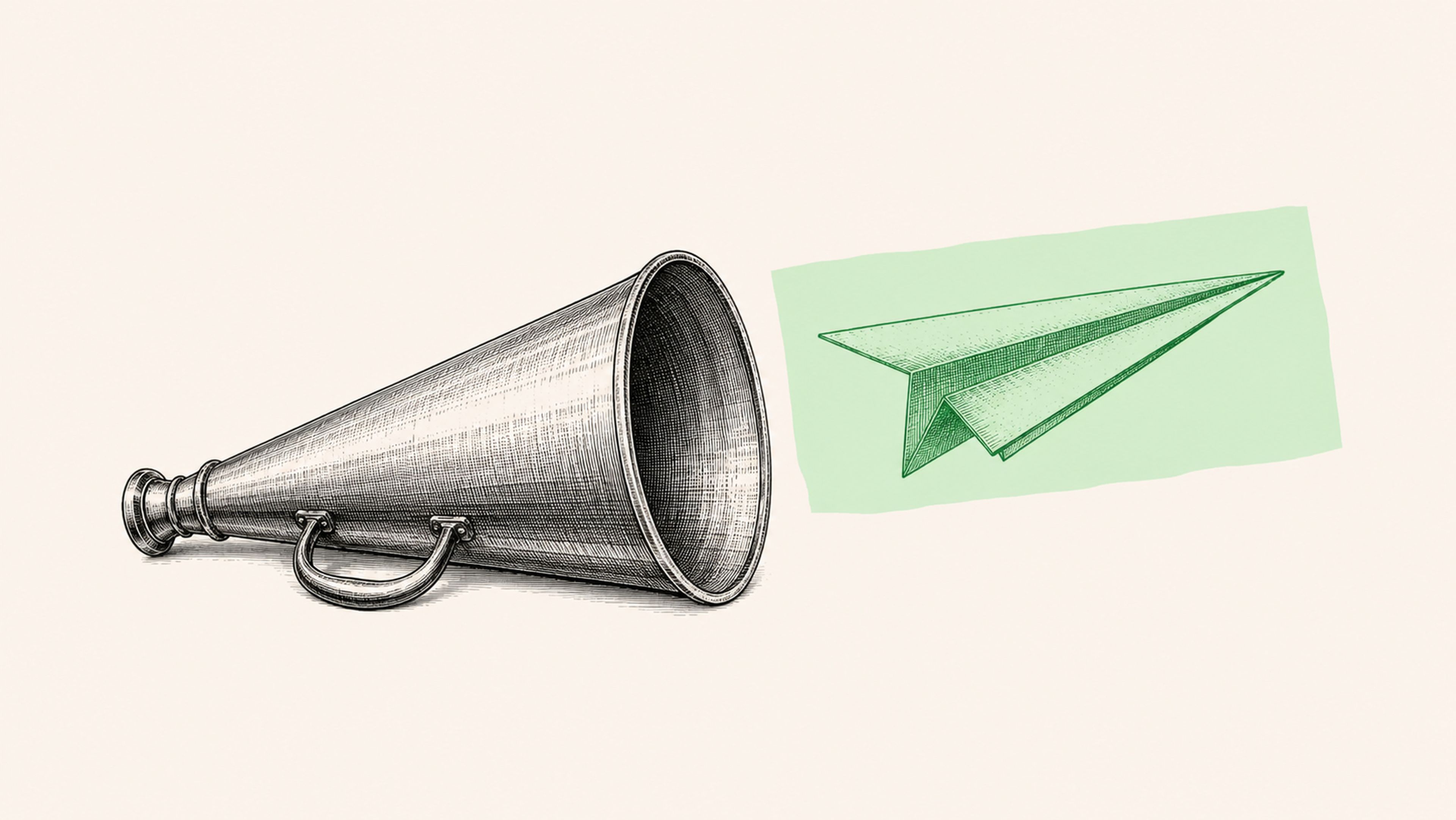 Mégaphone et avion en papier, symboles de la communication pédagogique
