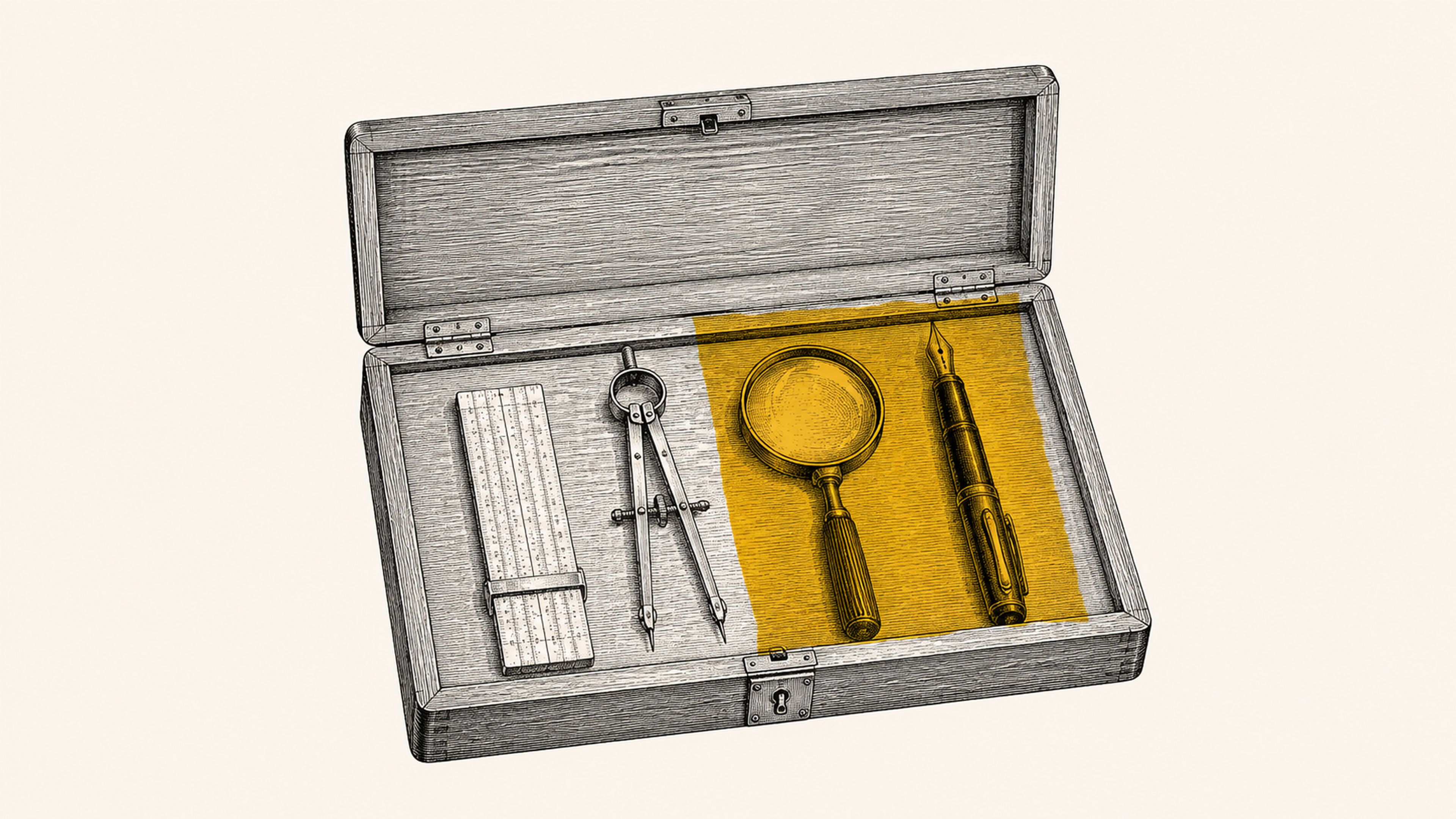 Open case of measuring instruments, a metaphor for the teacher's toolkit