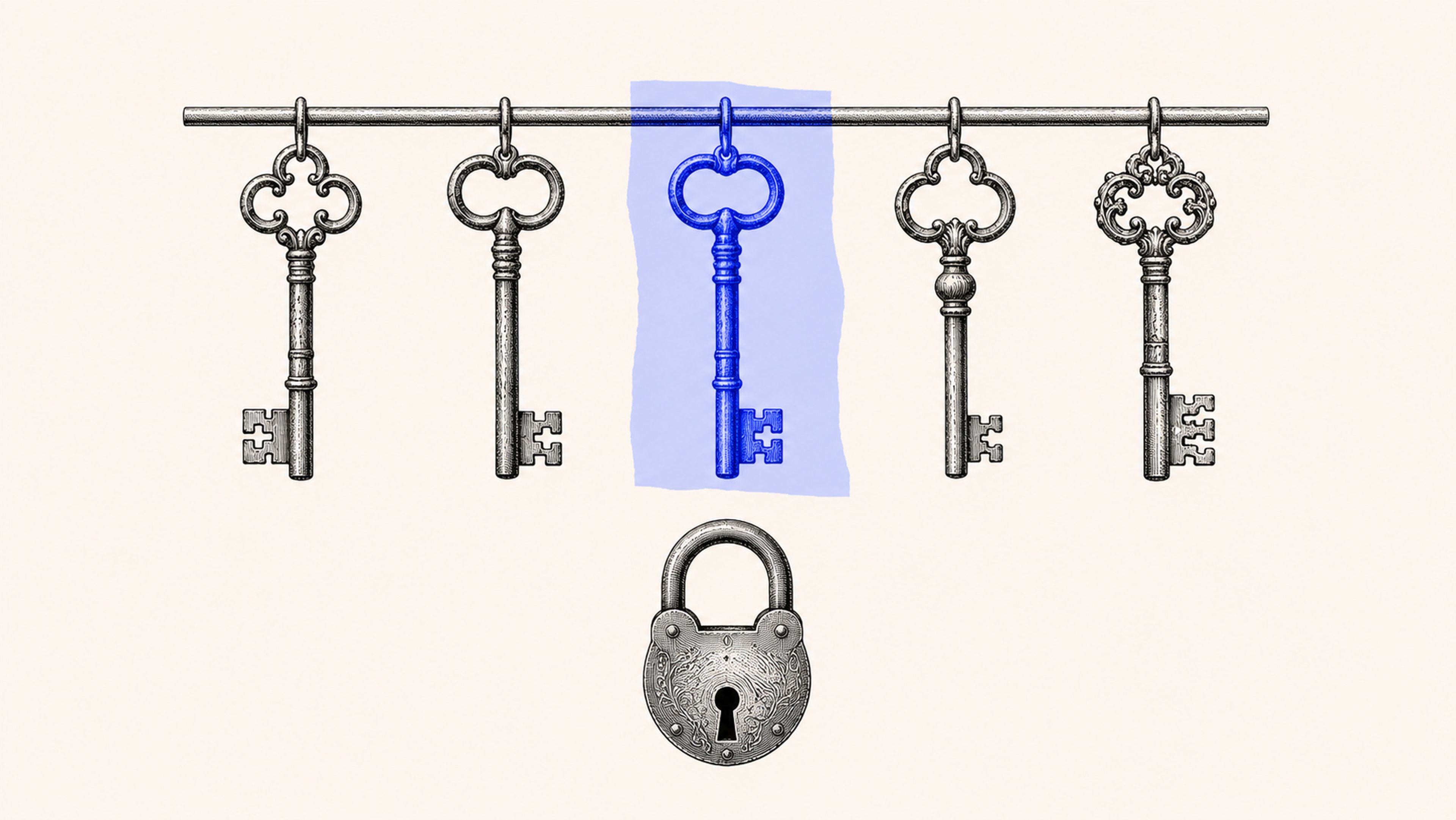 Trousseau de clés anciennes et cadenas, symbole des clés de la pédagogie
