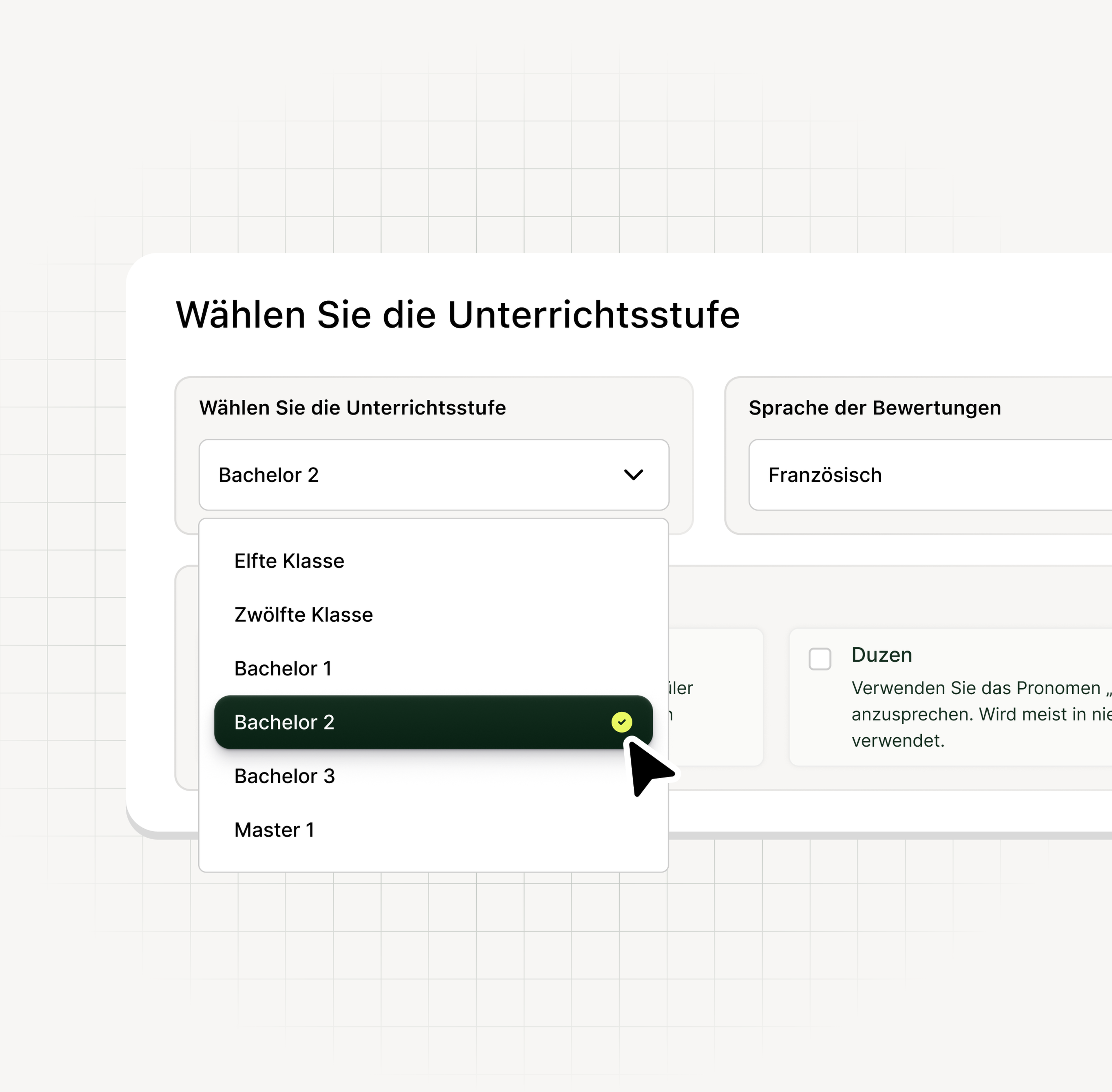 Wählen Sie die Unterrichtsstufe