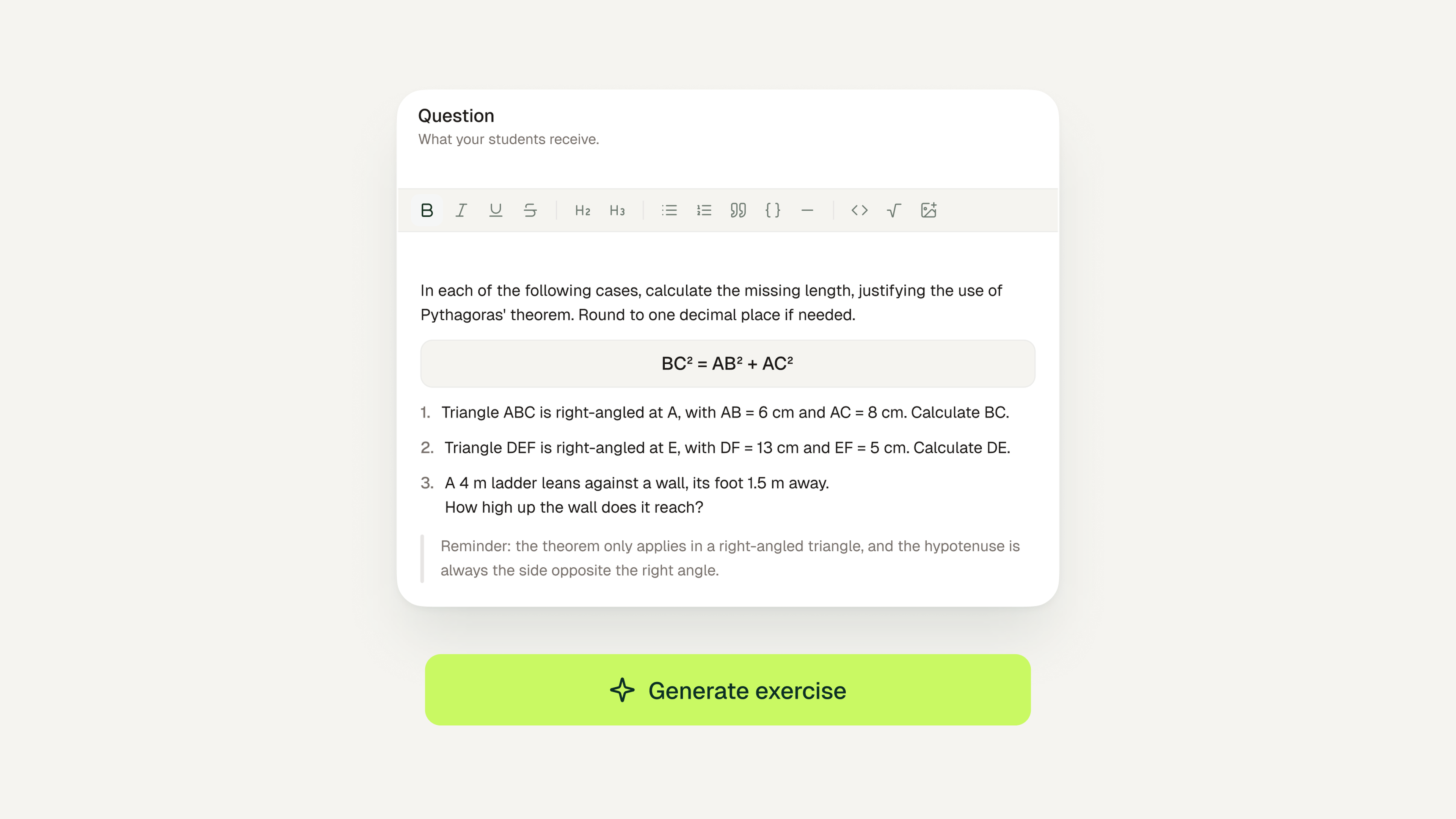 Generate a targeted practice exercise from a class misconception