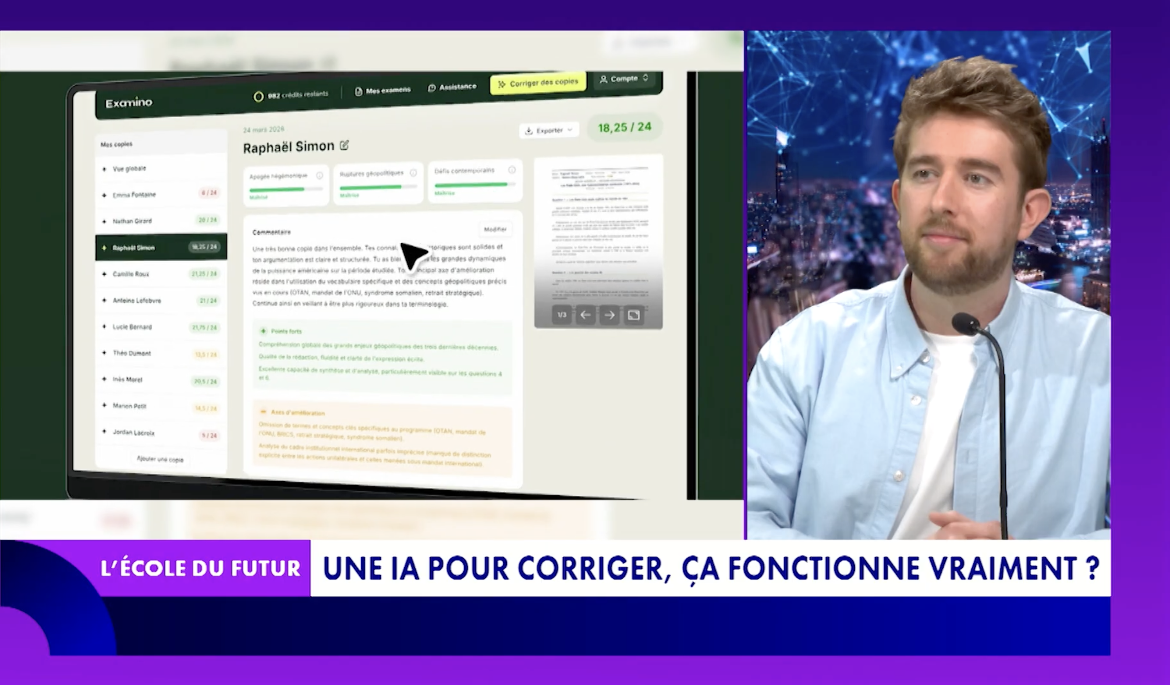 Dorian Colin sur SQOOL TV pour Examino le 3 avril 2026