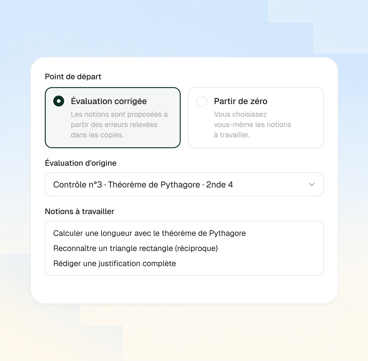 Interface Examino : Repérez les notions à reprendre en cours