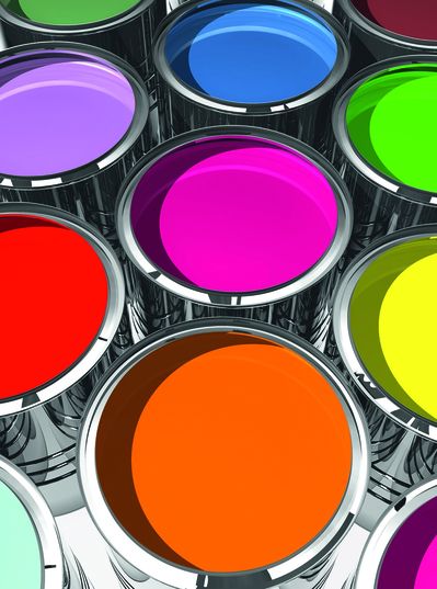 Shows cans with colored paints